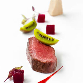 Roebuck fillet with beetroot, kiwi berry and foie gras